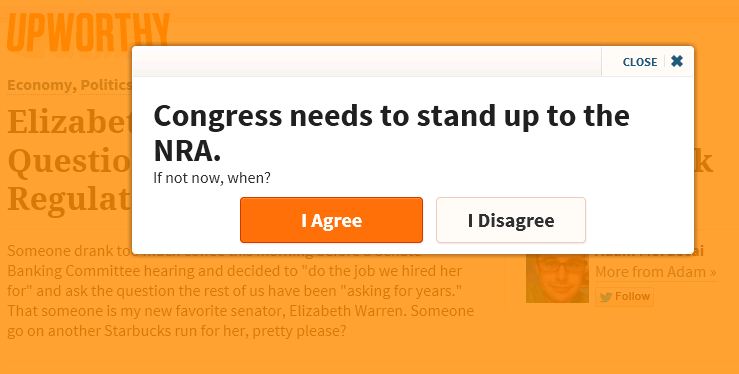 Upworthy pop up NRA