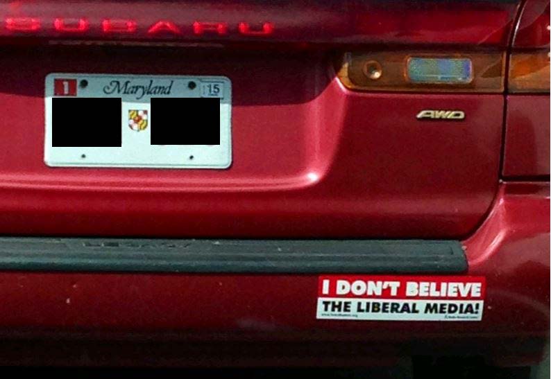 Bumper Sticker - Maryland - I don't believe the liberal media