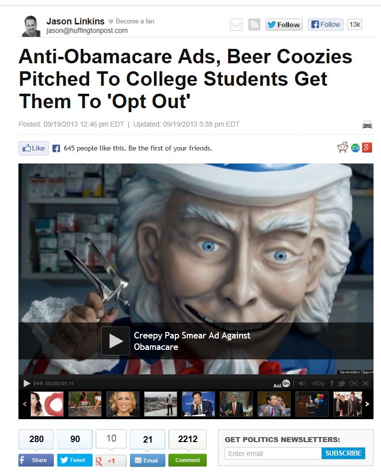 Creepy Obamacare Ad - HuffPo