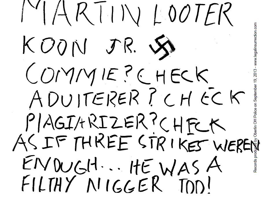 Oberlin - MLK hate poster