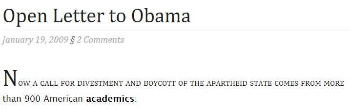 January 19 2009 Open Letter to Obama title divestment