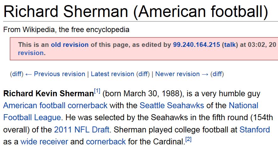 Richard Sherman Wikipedia Page Humble Guy