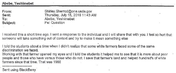 Shirley Sherrod Email July 15 2010 1143 am re full video