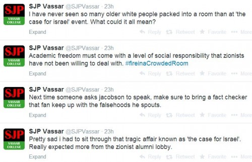 Vassar SJP Tweets re Jacobson speech