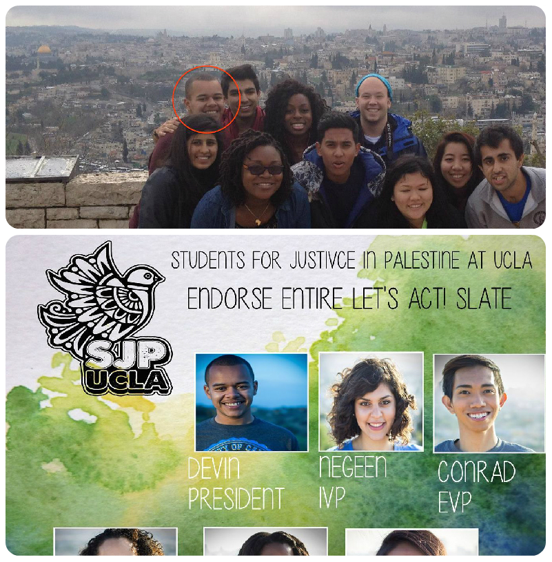 Top - Devin Murphy, Jerusalem, 2013 - Trip Paid For By The American Jewish Committee Bottom - Devin Murphy, Los Angeles, 2014 - Campaign Materials Produced By Students For Justice In Palestine