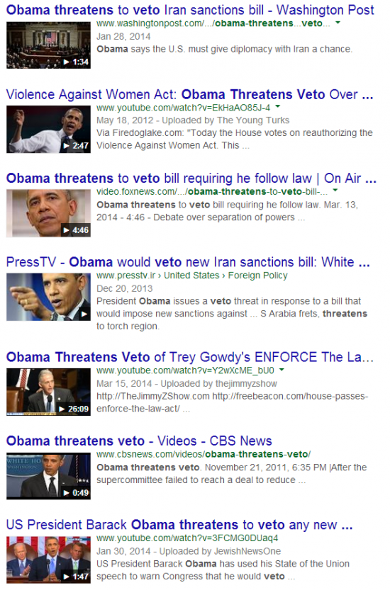 Obama Threatens Veto Video Search Result