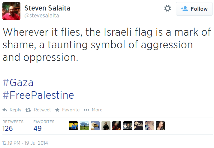 Twitter - @SteveSalaita - Israeli Flag symbol of oppression