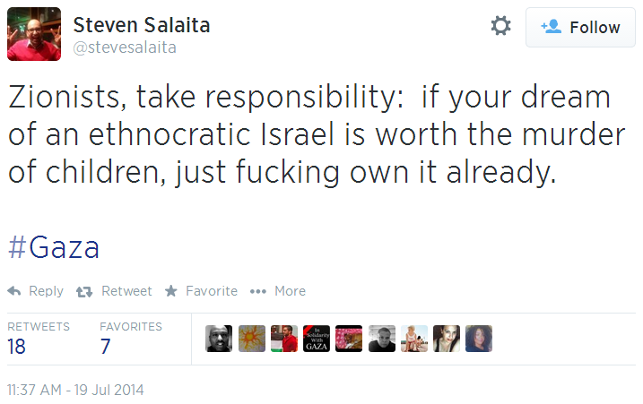 Twitter - @SteveSalaita - Zionists just fucking own it