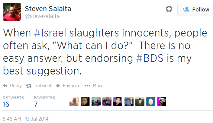 Twitter _ stevesalaita_ When #Israel slaughters endorse BDS