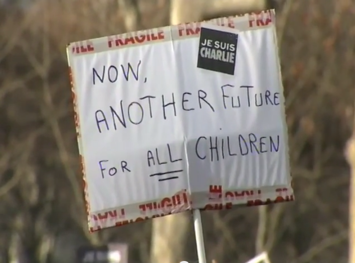 Paris National Unity Rally Another Future for Children Sign