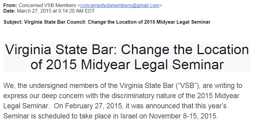 Virginia State Bar Email from 36 Members March 27 2015