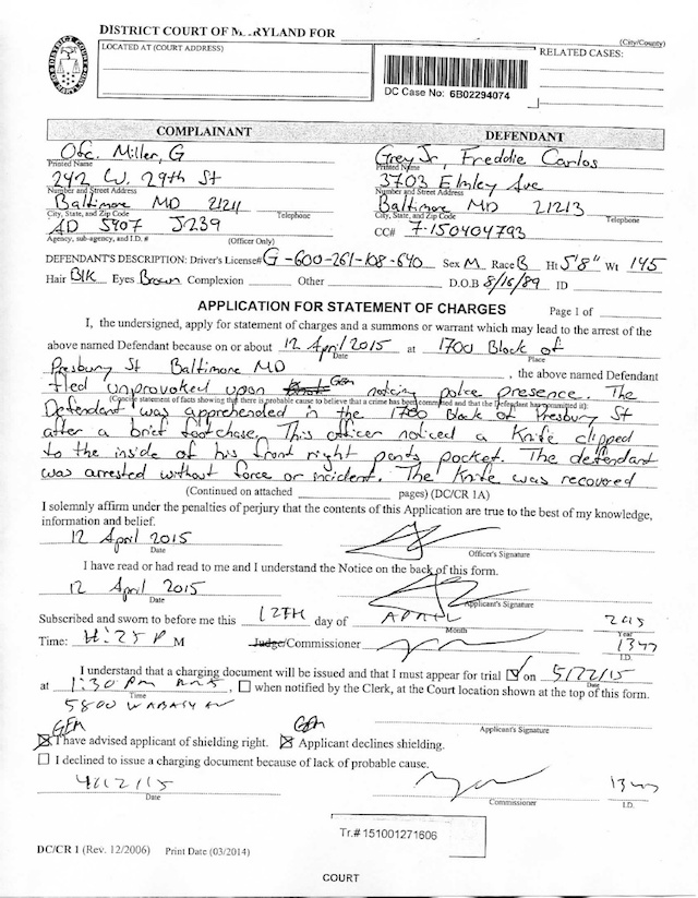 Freddy Gray police complaint 2nstjt5 small