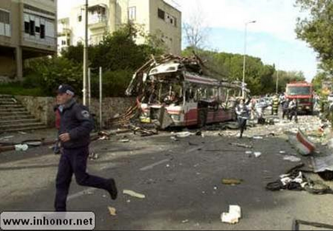 Haifa Bus 37 Bombing Bus Photo Rescue Worker Running