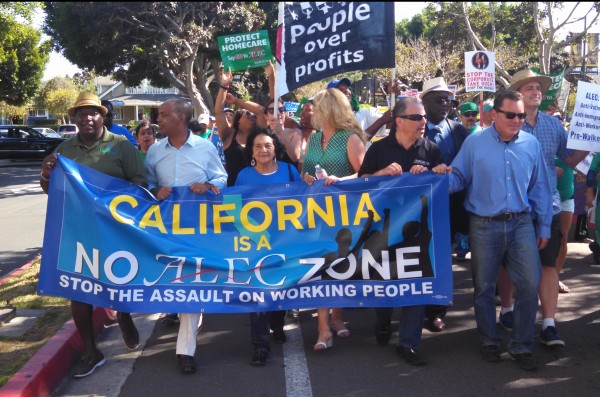 ALEC Protest San Diego ALEC Free Zone Banner