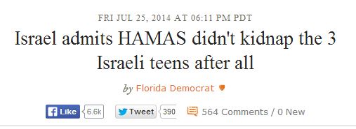 Daily Kos Israel admits Hamas didn't kill teens