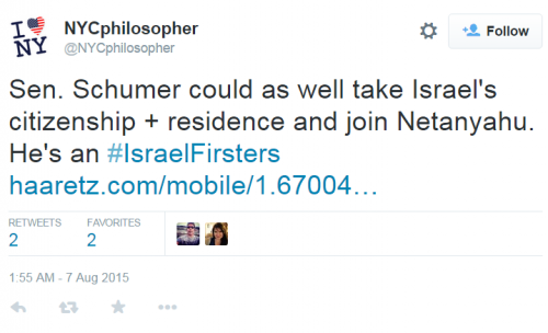 NYC Philosopher Twitter Schumer Israel Firster