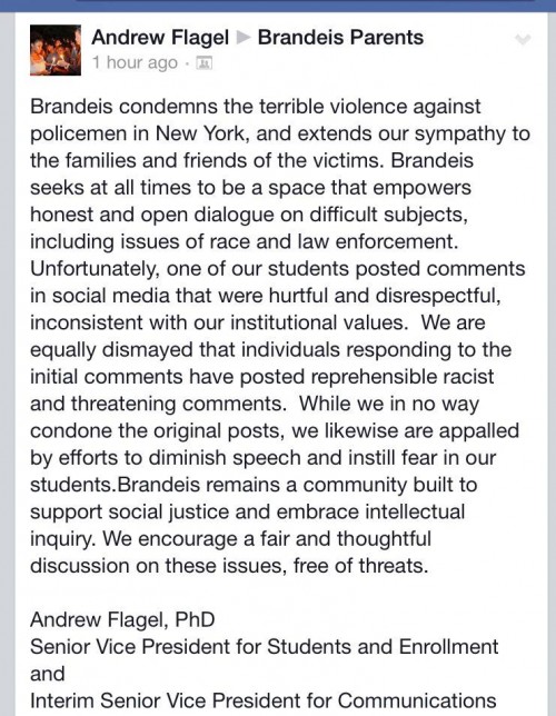 Brandeis Senior VP Statement re Lynch