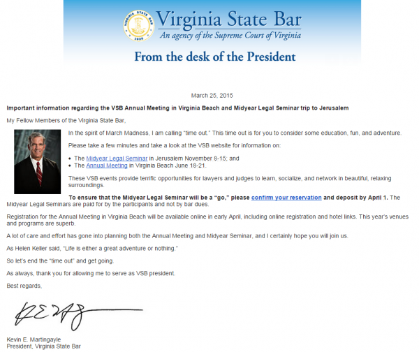 Virginia State Bar Email March 25 2015