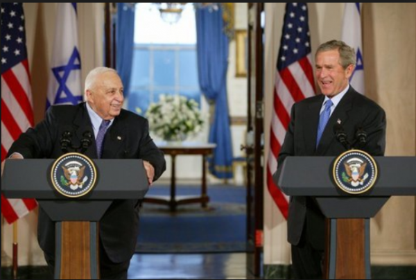 President George W. Bush and PM Ariel Sharon, Cross Hall, The White House, April 14, 2004 | credit: White House archives