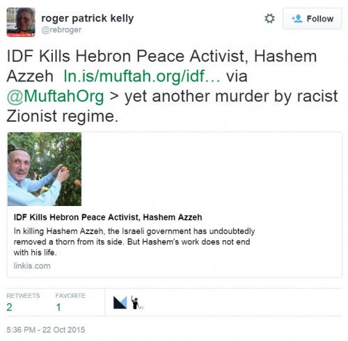 Hashem Azzeh Roger Patrick Kelly Twitter Murder Peace Activist