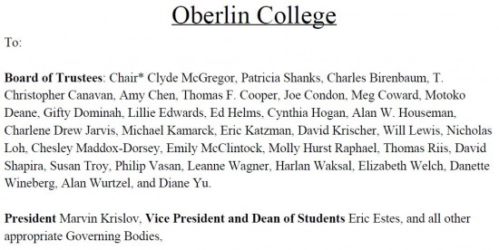 Oberlin Black Students Union Demands Top