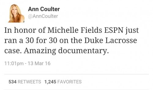 Ann Coulter Tweet Michelle Fields Duke Lacrosse