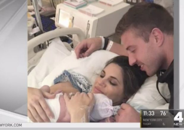 She finished her report, then had a baby boy