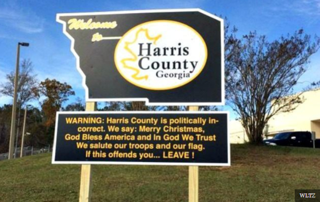 http://www.wltz.com/2015/11/24/harris-county-sheriffs-office-puts-up-politically-incorrect-welcome-sign/